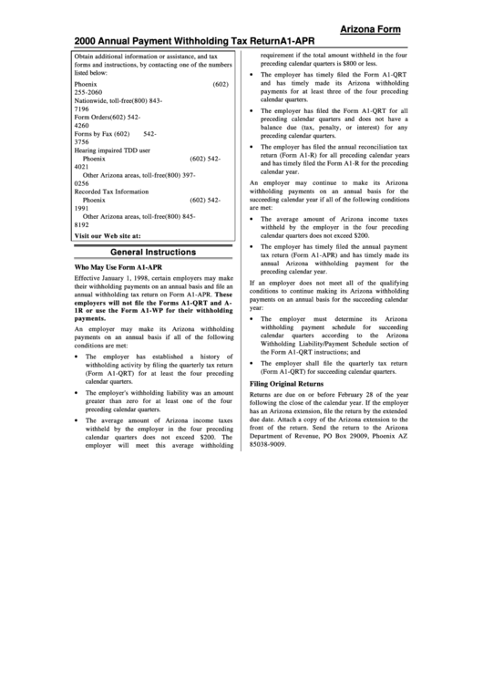Form A1-Apr Instructions Printable pdf