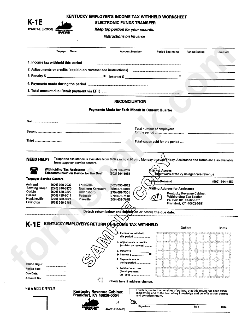Form K-1e - Kentucky Employer