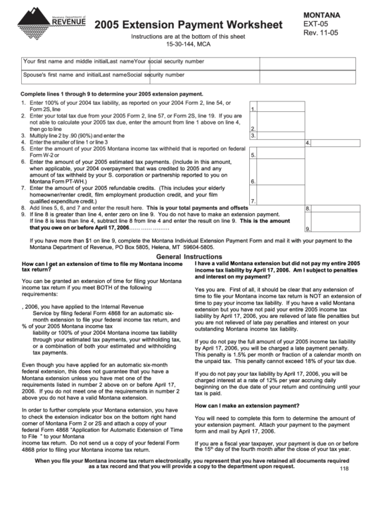 Fillable Form Ext-05 - Extension Payment Worksheet - Individual ...