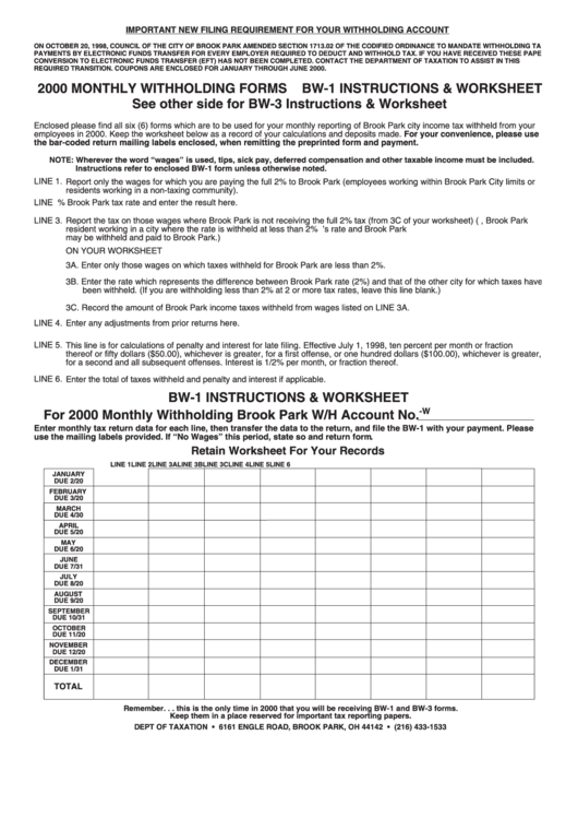Form Bw-1 Instructions & Worksheet Printable pdf