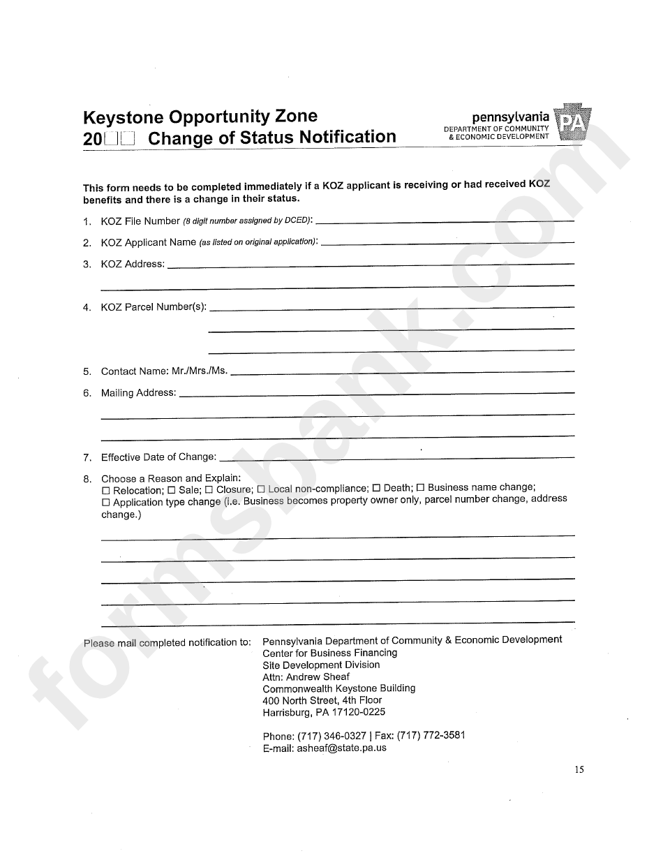 Program Guidetines And Application Log - Keystone Opportunity Zone - 2008 - Pennsylvania Department Of Community And Economic Development