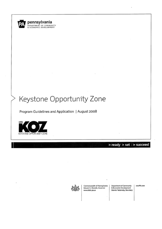 Program Guidetines And Application Log - Keystone Opportunity Zone - 2008 - Pennsylvania Department Of Community And Economic Development Printable pdf
