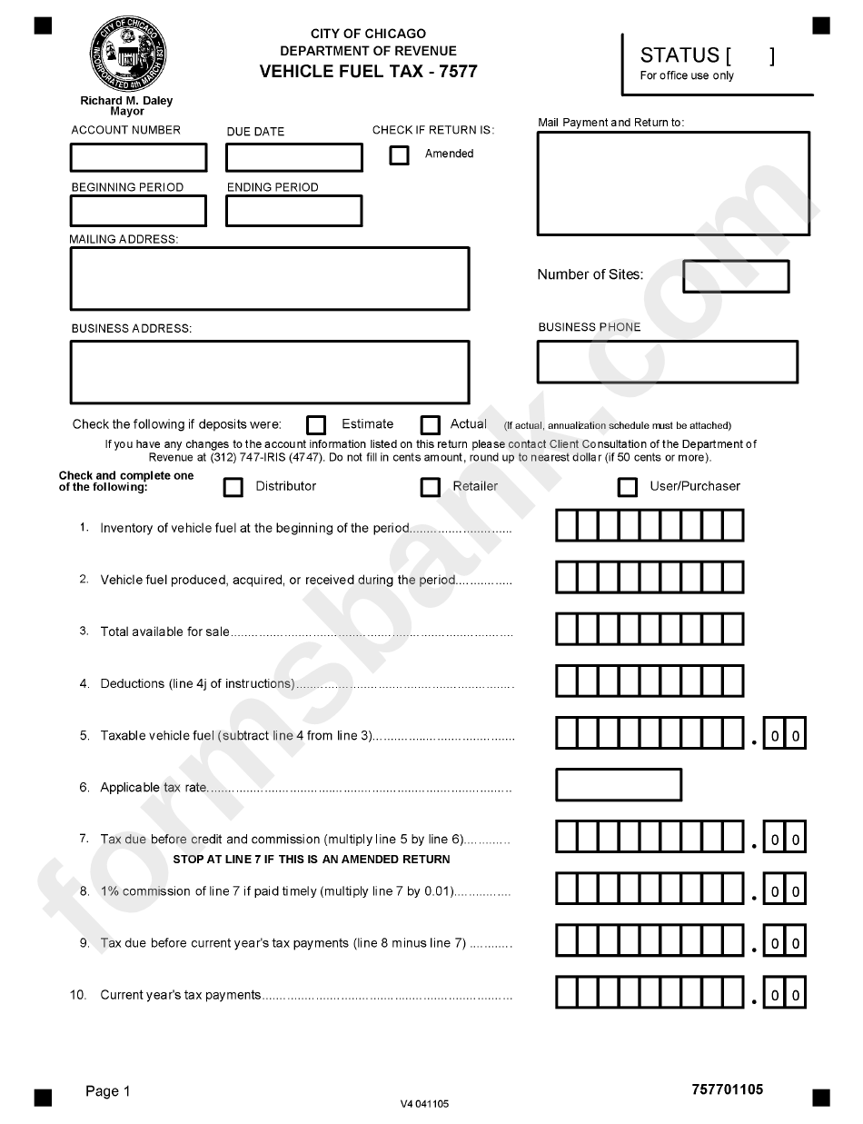 Form 7577 - Vehicle Fuel Tax - City Of Chicago Department Of Revenue - Illinois
