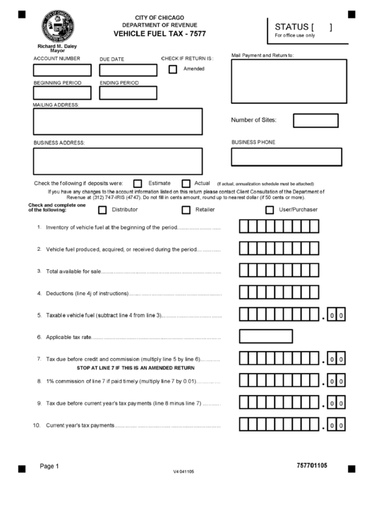 Form 7577 - Vehicle Fuel Tax - City Of Chicago Department Of Revenue - Illinois Printable pdf