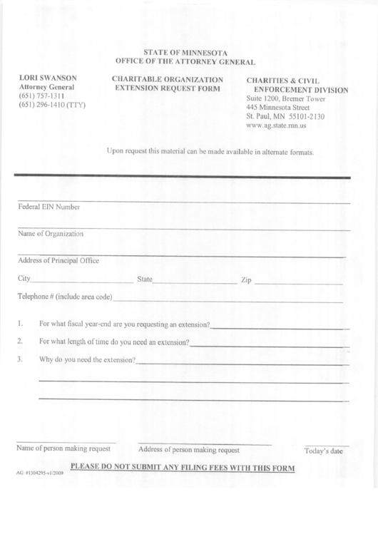 Extension Request Form January 2009 Printable pdf