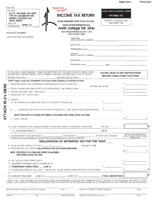 Fillable Form Ir - Income Tax Return Printable pdf