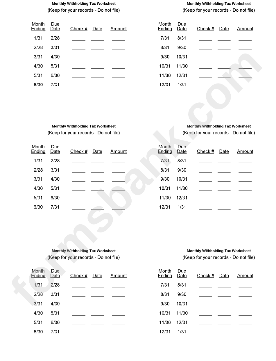 Form W-1 - Employer"S Monthly Return Of Tax Withheld