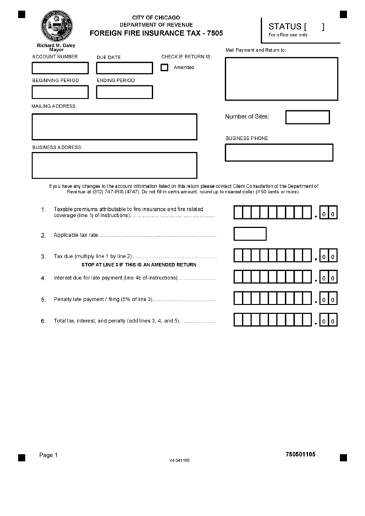Form 7505 - Foreign Insurance Tax Form - Department Of Revenue - Illinois Printable pdf
