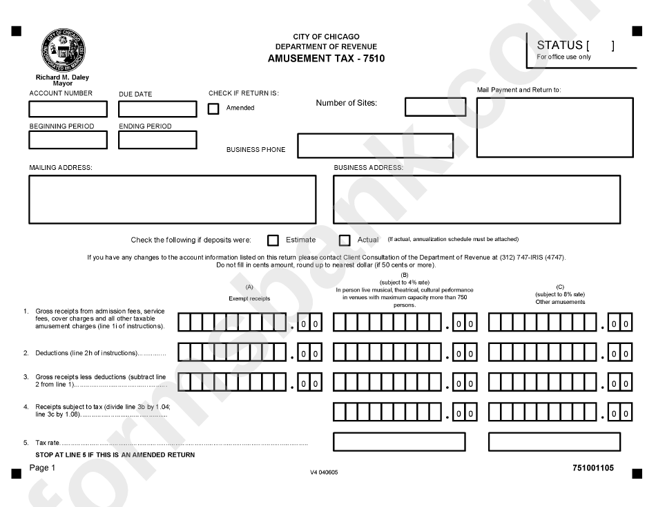 Form 7510 - Amusement Tax Form - Department Of Revenue - Illinois