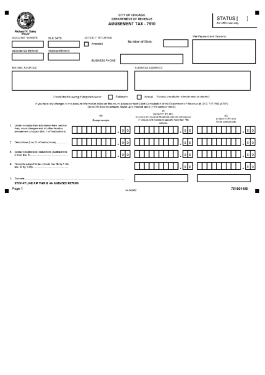 Form 7510 - Amusement Tax Form - Department Of Revenue - Illinois Printable pdf