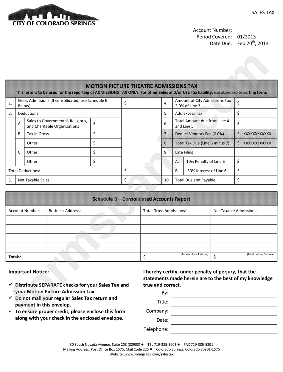 Motion Picture Theatre Admissions Tax Form