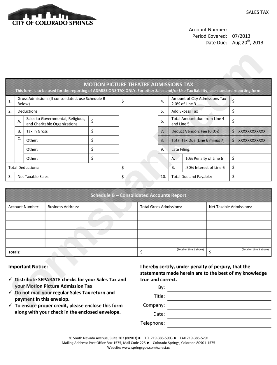 Motion Picture Theatre Admissions Tax Form
