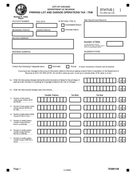 Form 7530 - Parking Lot And Garage Operations Tax Form - Department Of Revenue - Illinois Printable pdf