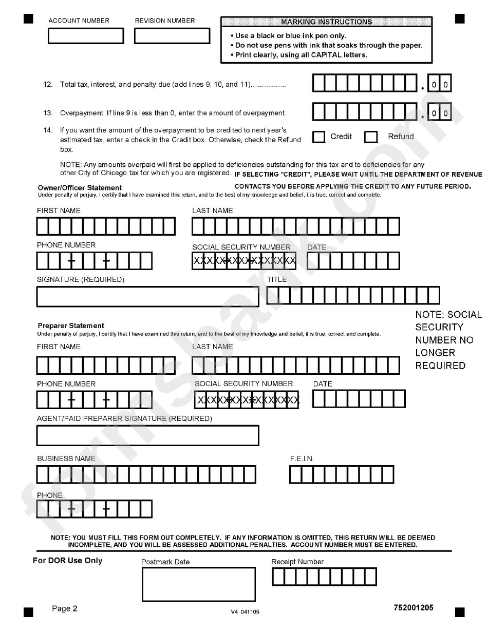 Form 7520 - Hotel Accomodation Tax Form - Department Of Revenue - Illinois