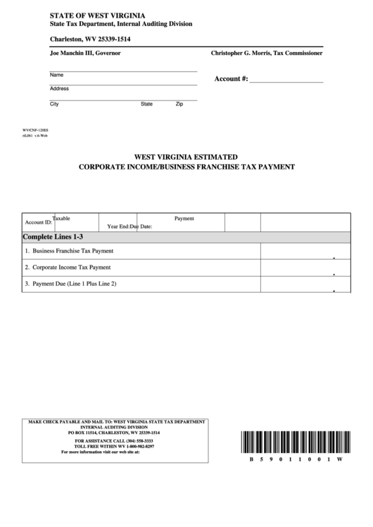 Corporate Income/ Business Franchise Tax Payment - Form Printable pdf