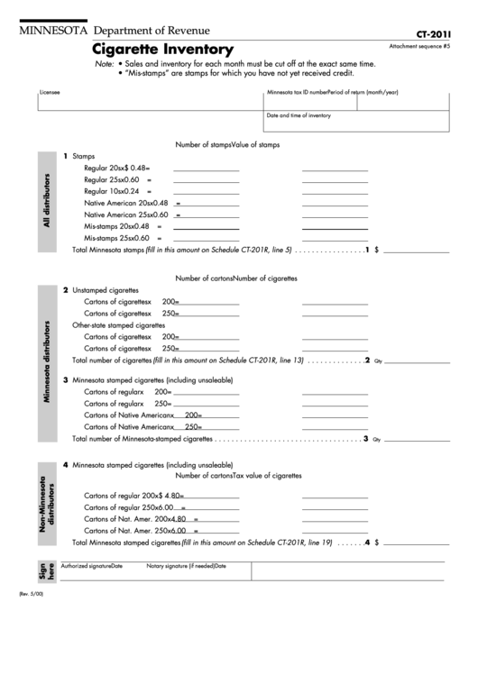 Form Ct-201i- Cigarette Inventory - 2000 Printable pdf