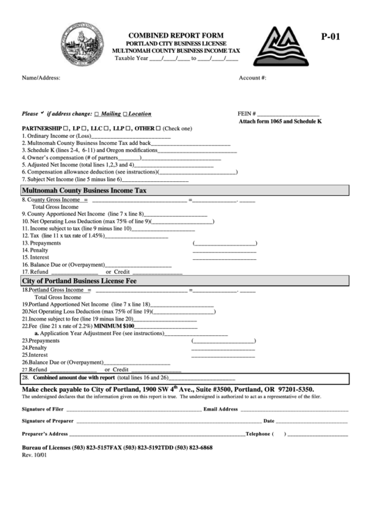 Form P-01 - Combined Report Form - 2001 Printable pdf