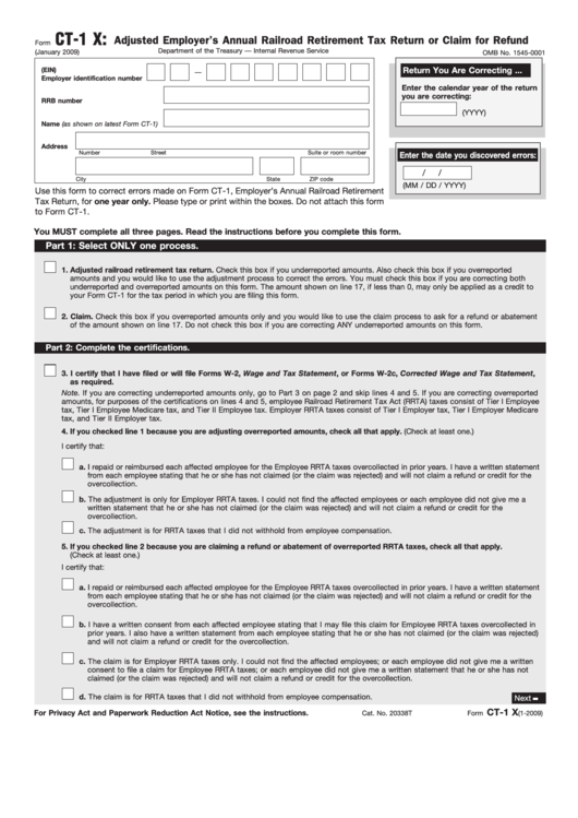 Fillable Form Ct-1 - Adjusted Employer
