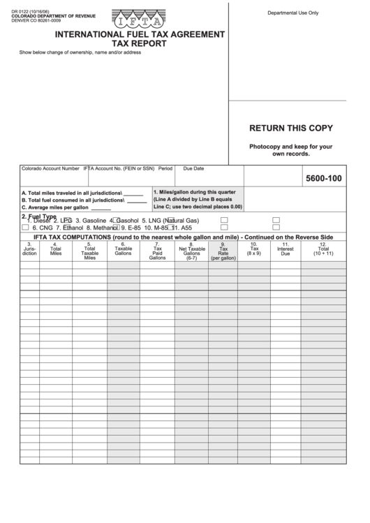 Form Dr 0122 - International Fuel Tax Agreement Tax Report October 2006 Printable pdf