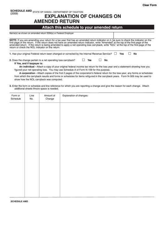 Fillable Explanation Of Changes On Amended Return - Form Printable pdf