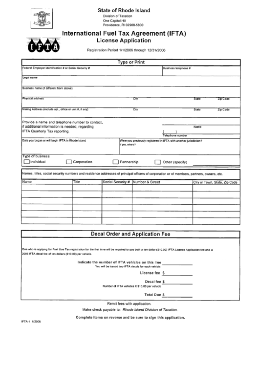 International Fuel Tax Agreement License Application - Form Printable pdf