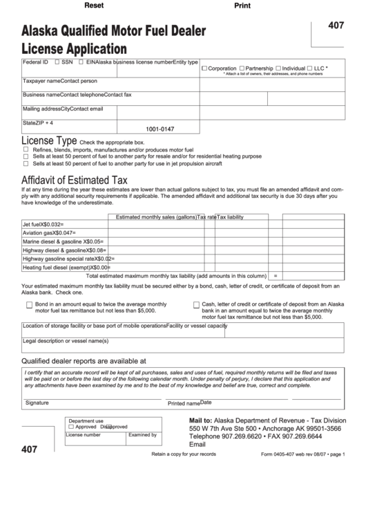 Fillable Form 407 - Division Of Alcoholic Beverages And Tobacco - Division Of Alcoholic Beverages And Tobacco Printable pdf