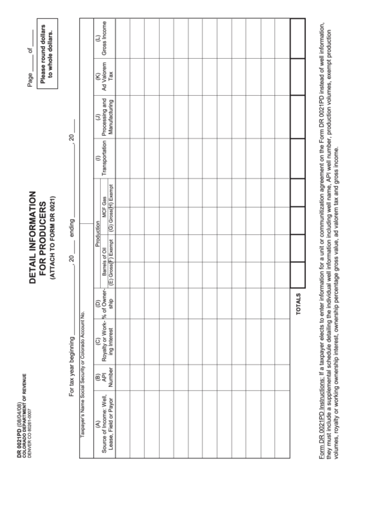 Form Dr 0021pd - Detail Information For Producers Printable pdf
