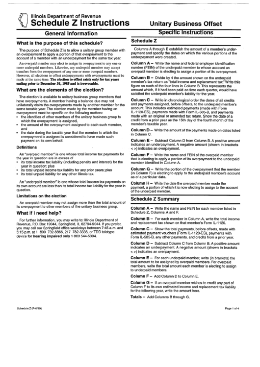 Schedule Z - Instructions - Illinois Departament Of Revenue Printable pdf