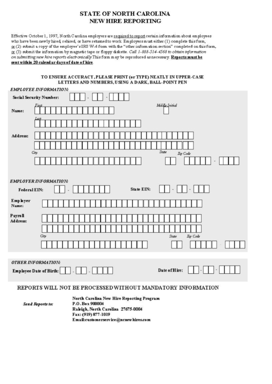 New Hire Reporting Form Printable pdf