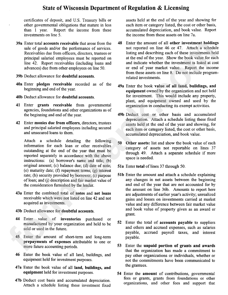 Form #308 - Instructions For Completing Form #308 - State Of Wisconsin Departament Or Regulation And Licensing