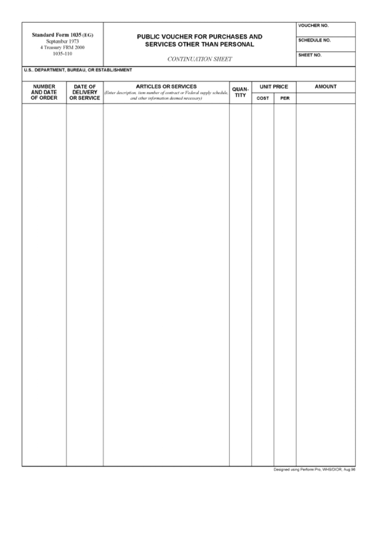 Standard Form 1035(Eg) - Public Voucher For Purchases And Services Other Than Personal - 1996 Printable pdf