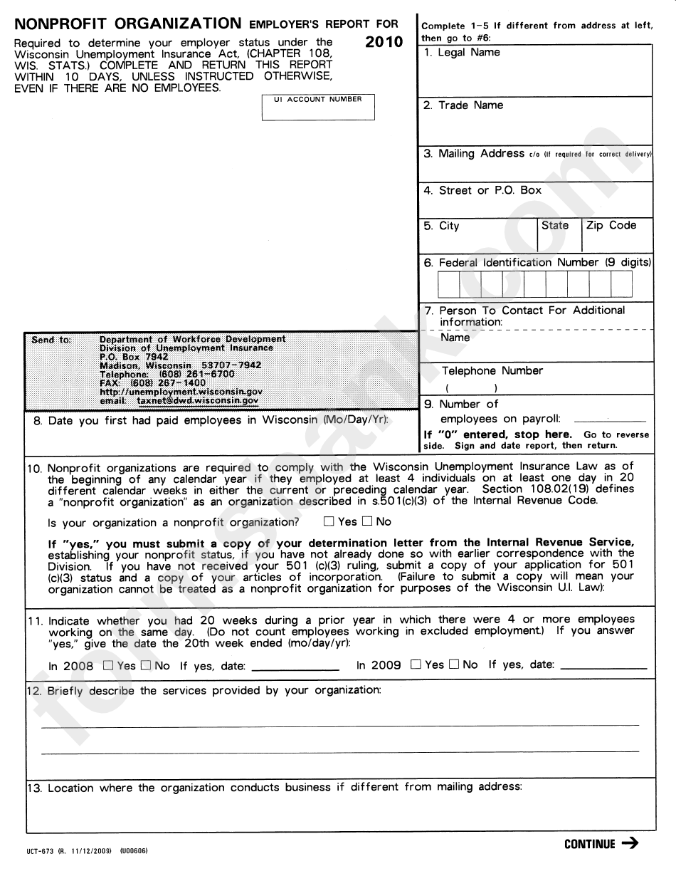 Form Uct 673 - Nonprofit Organization Employer