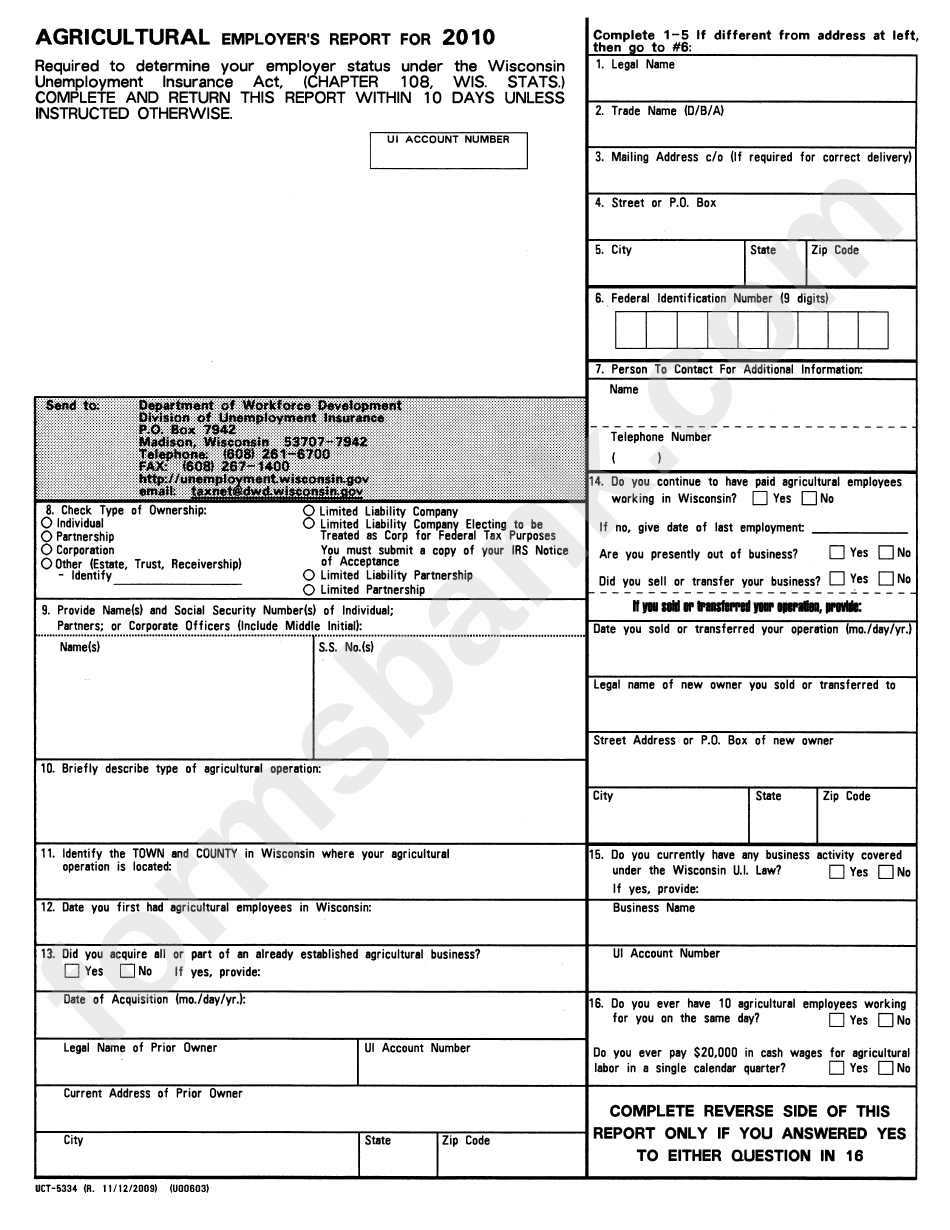 Form Uct 5334 - Agricultural Employer