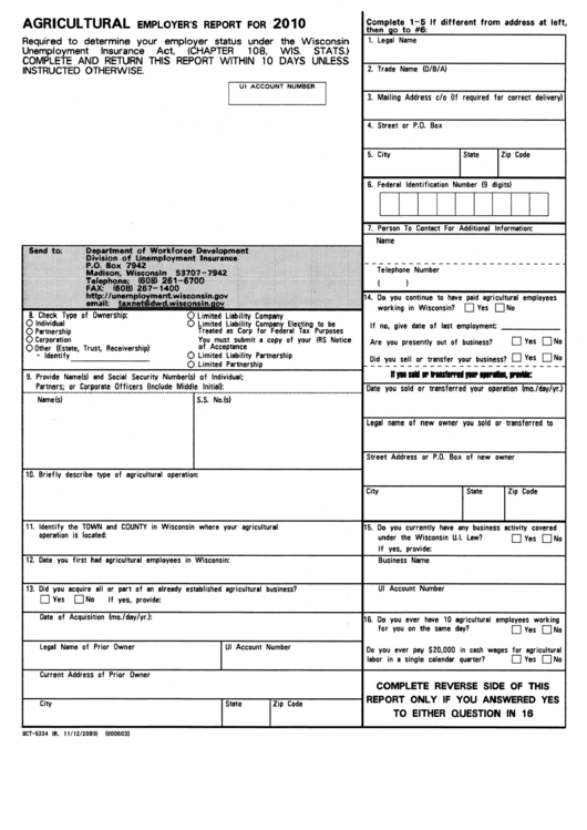Form Uct 5334 - Agricultural Employer
