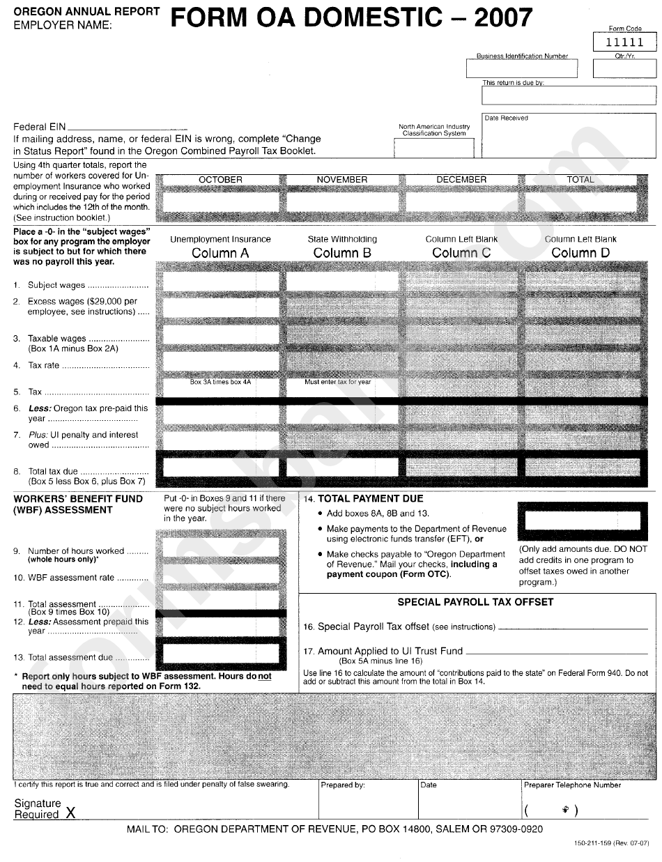 Form 132domestic-2007 - Oregon Annual Report