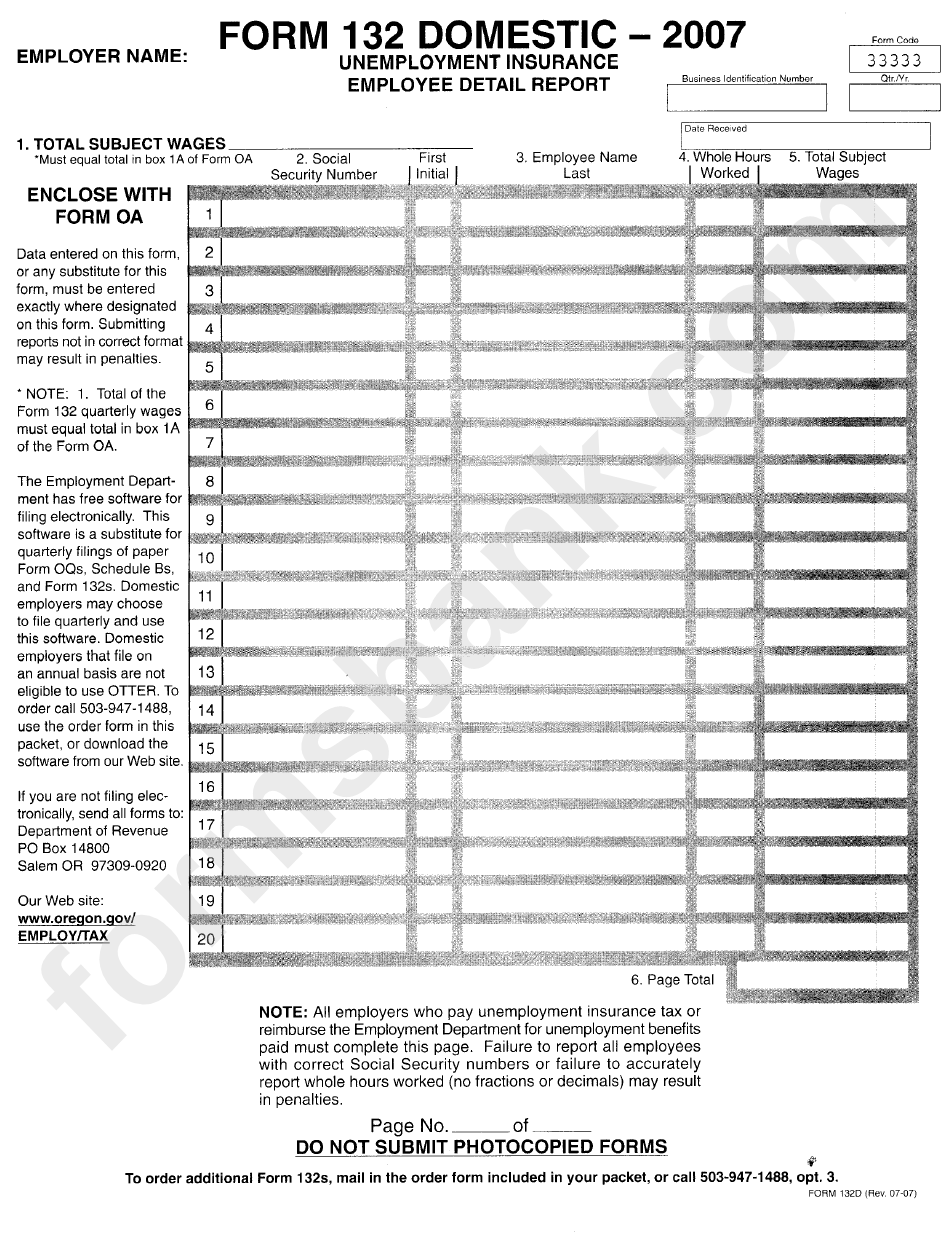 Form 132domestic-2007 - Oregon Annual Report