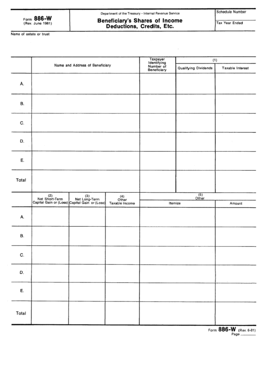 Form 886w - Beneficiary