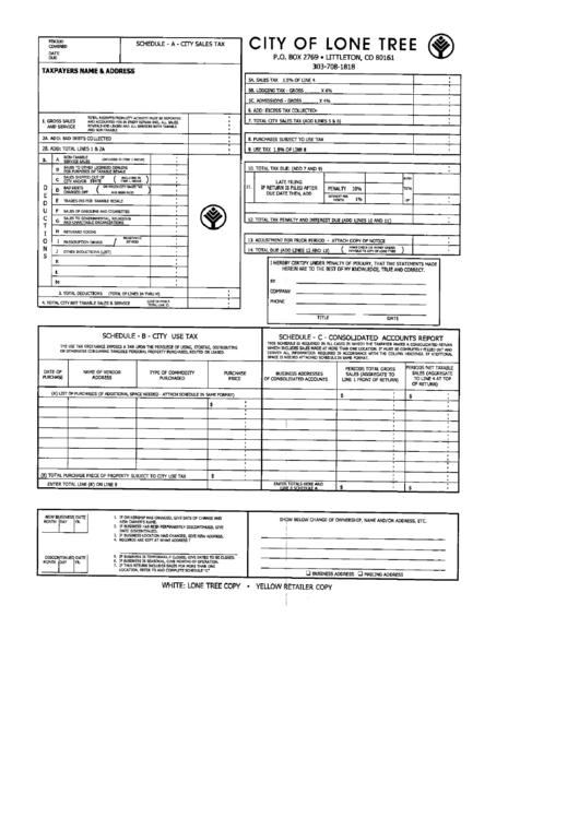 City Sales And Use Tax Form - City Of Lone Tree Printable pdf