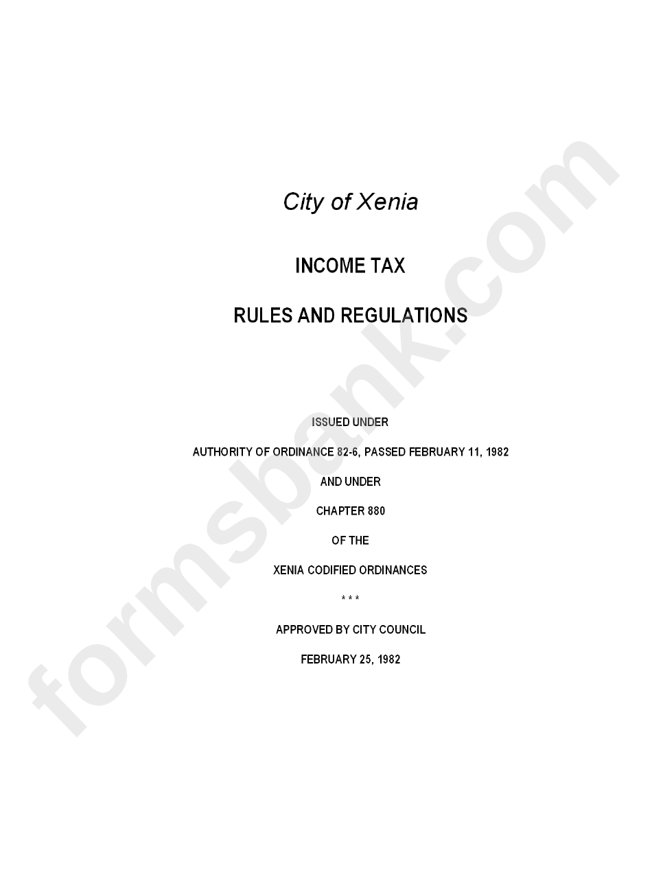 Income Tax Rules And Regulations Sheet - City Of Xenia - Ohio