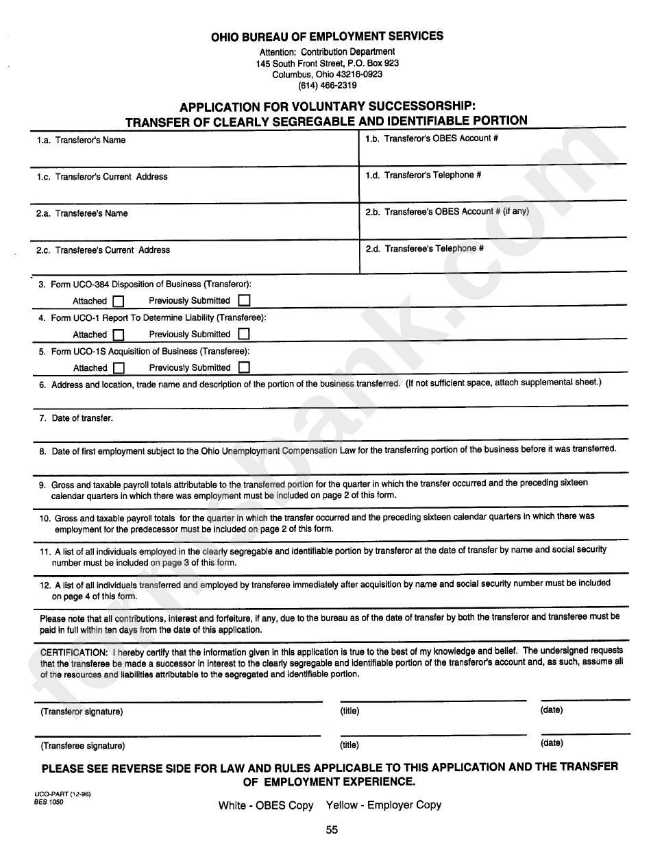 Application For Voluntary Successorship Form - Transfer Of Clearly Segregable And Identifiable Portion