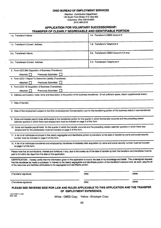 Application For Voluntary Successorship Form - Transfer Of Clearly Segregable And Identifiable Portion Printable pdf