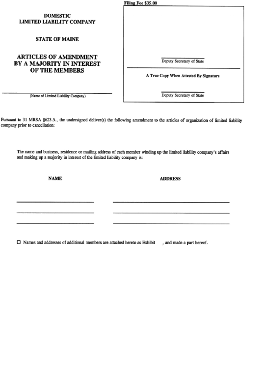Form Mllc-11l - Form For The Articles Of Amendment By A Majority In Interest Of The Members Printable pdf