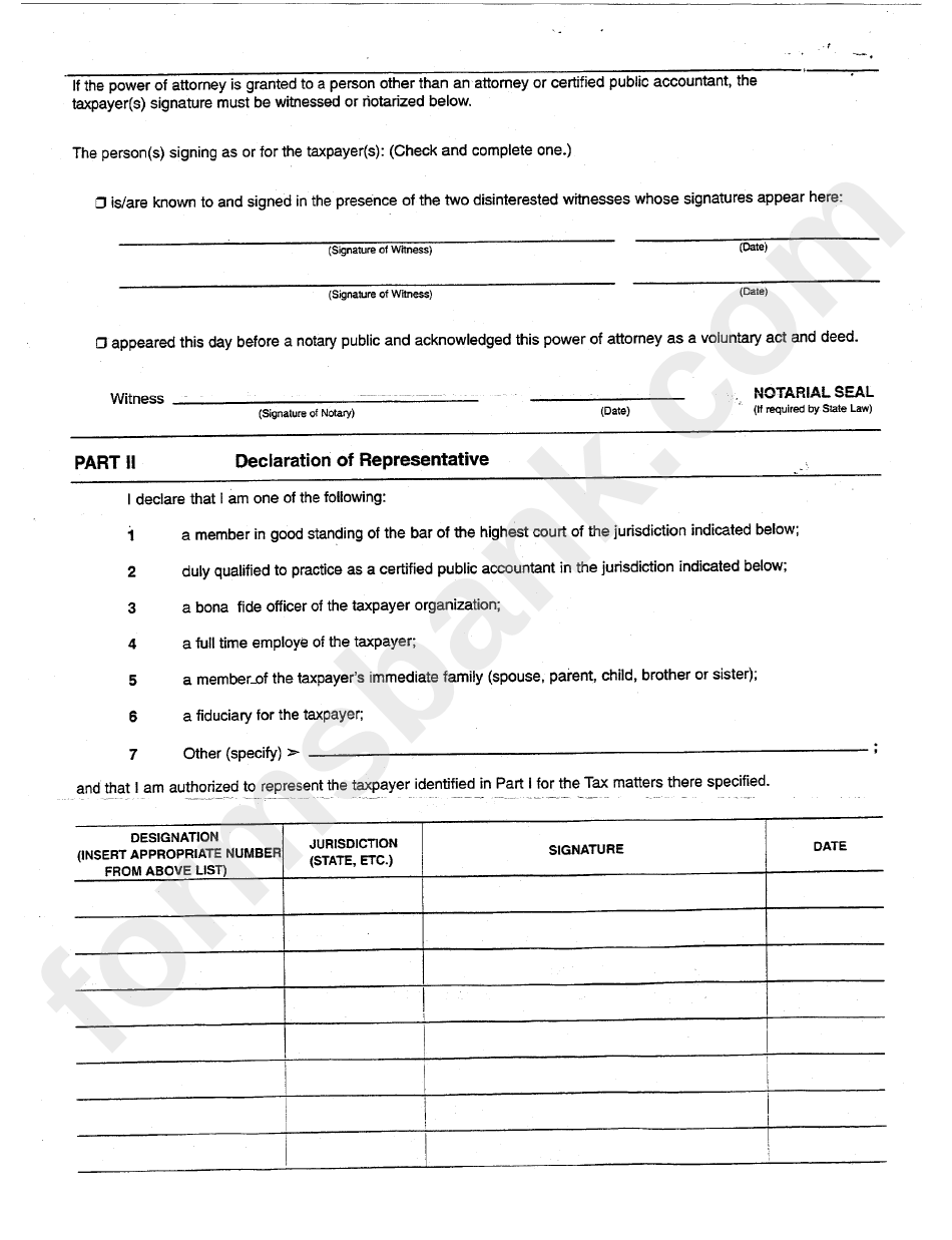 Form For Power Of Attorney And Declaration Of Representative