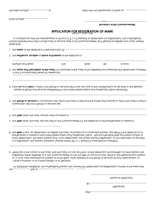 Application Form For Registration Of Mark Printable pdf