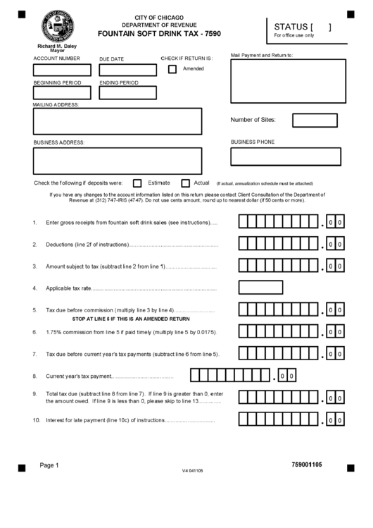 Form 7590 - Fountain Soft Drink Tax - City Of Chicago Department Of Revenue Printable pdf