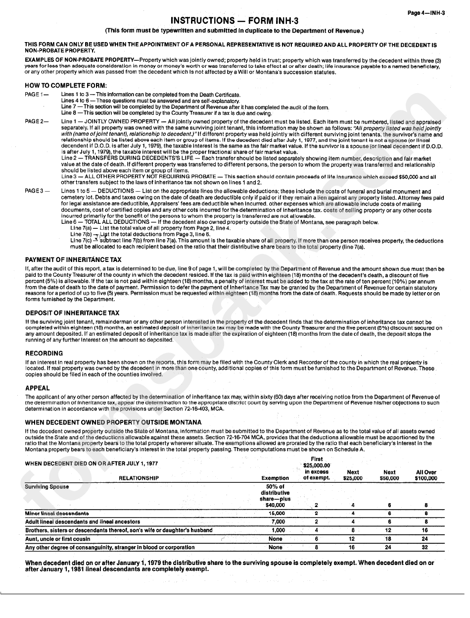 Form Inh-3 Instructions Sheet