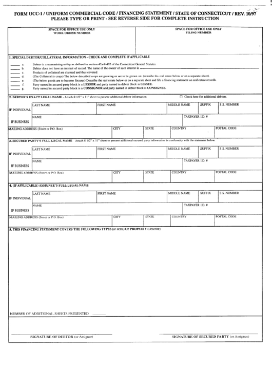 Form Ucc 1 Uniform Commercial Code Financing Statement Printable Pdf Download