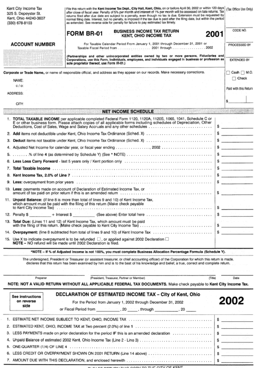 Form Br-01 - Business Income Tax Reurn Forn Printable pdf