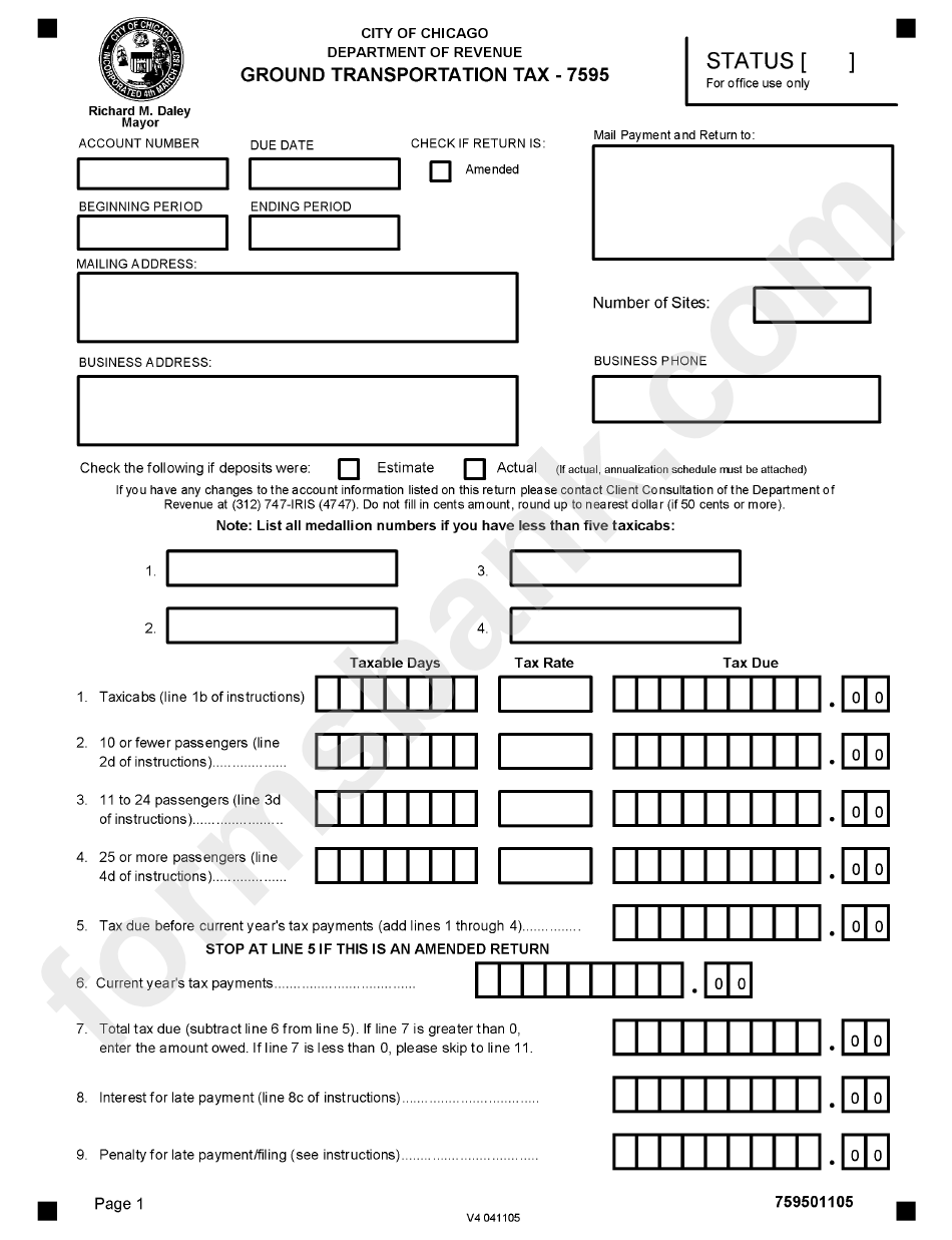 Form 75-95 - Ground Transportation Tax - City Of Chicago Department Of Revenue