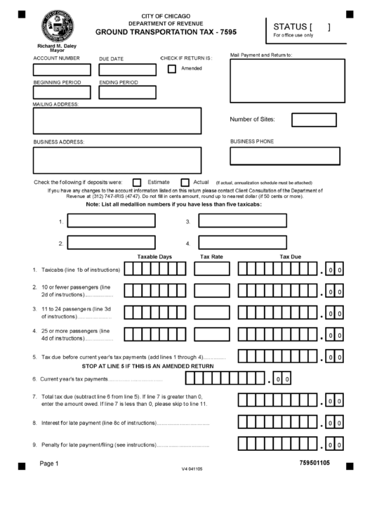 Form 75-95 - Ground Transportation Tax - City Of Chicago Department Of Revenue Printable pdf